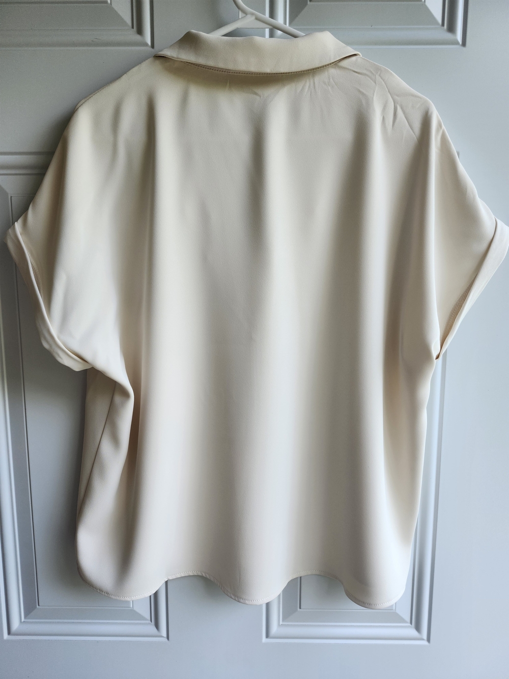 Melloday Ivory Shawl Collar V Neck Blouse Cuffed Sleeve Quiet Luxury L - Picture 4 of 11